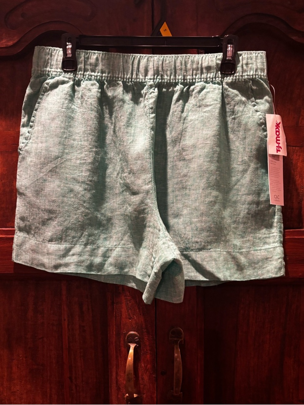 C&C California Seafoam Green Linen-Blend Women's Shorts Pull On comfortable SZ L